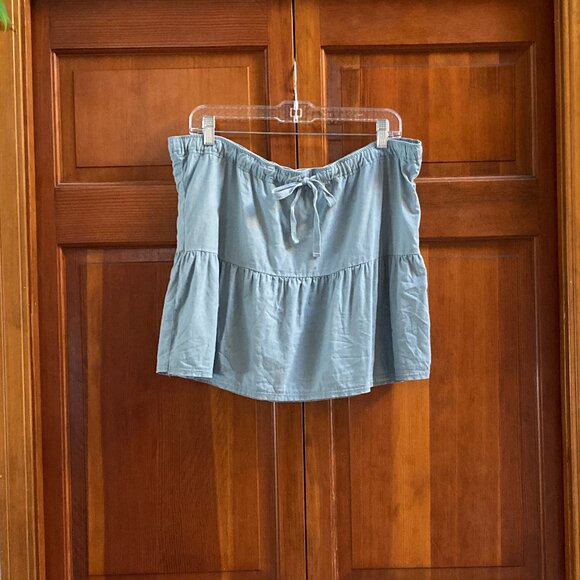 Light Blue Drawstring Cotton Mini Skirt - Size Large - No tags - Picture 2 of 7